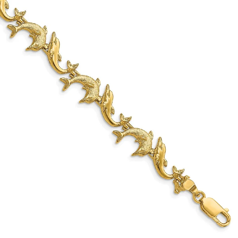 Women’s gold chain bracelets-14k Dolphins Bracelet-WBC-FB1698-7.25