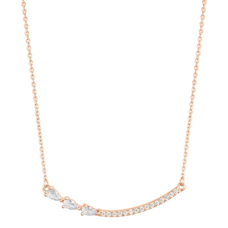 Women’s pearl necklaces-14k Rose Gold Plated Curved Bar Pink Pear Necklace