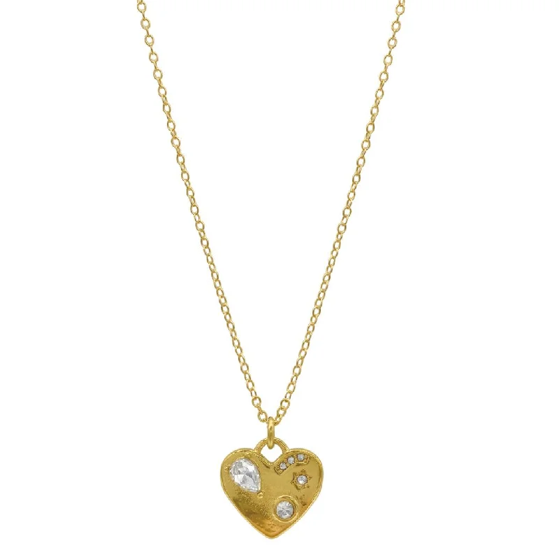 Women’s sapphire necklaces-Tarnish Resistant 14k Gold Plated Crystal and Gold Heart Pendant Necklace