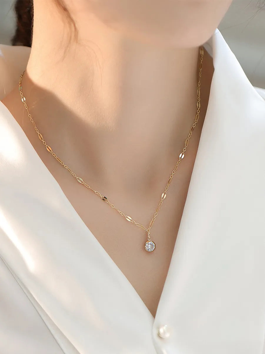 Women’s bar necklaces-Simple Style Round Stainless Steel Inlay Zircon Solitaire Necklace