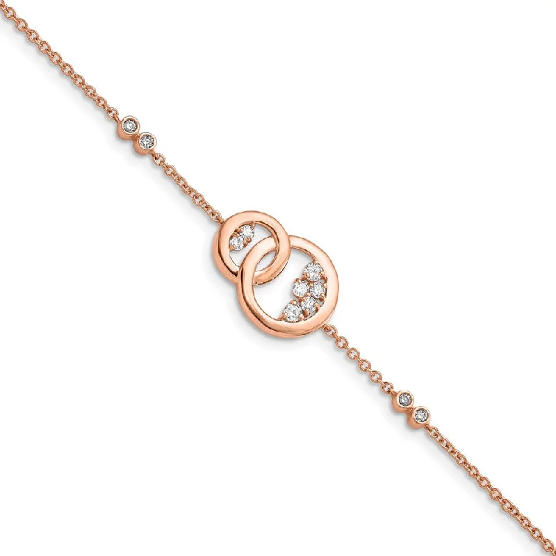 Women’s fashion bracelets-14k Rose Gold Diamond Double Circle w/Star Dangle 7in Bracelet-WBC-BM6869-033-RA