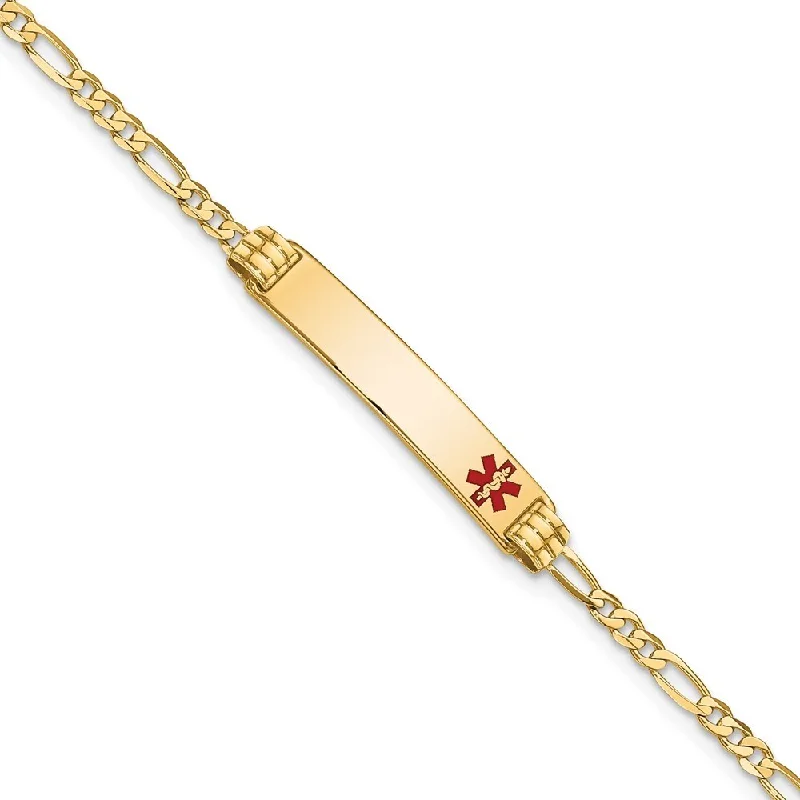 Women’s adjustable bangles-14k Yellow Gold 5.5mm Medical Red Enamel Figaro ID Bracelet, 7"