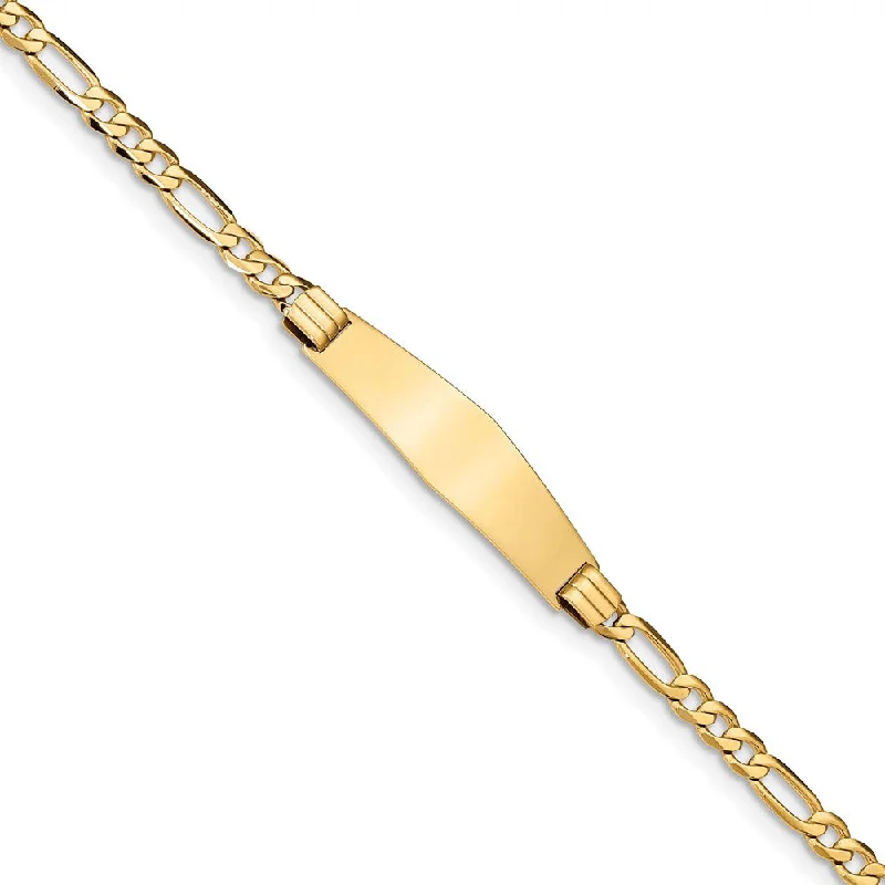 Women’s gemstone-studded bracelets-14k Figaro Soft Diamond Shape ID Bracelet-WBC-FIG110IDC-8