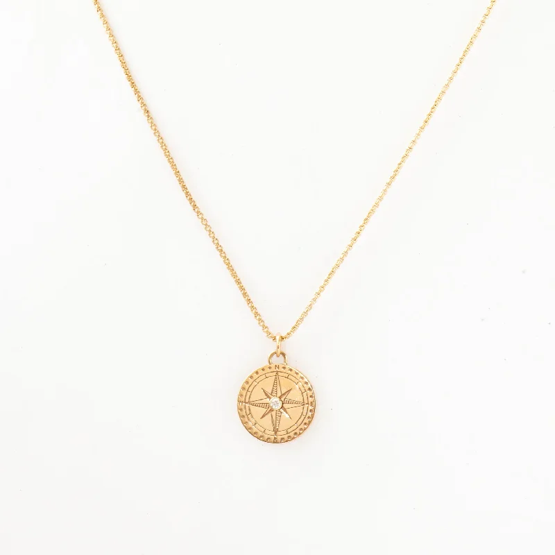 Women’s gold chain necklaces-Small Compass on Extra Small Box Chain Necklace