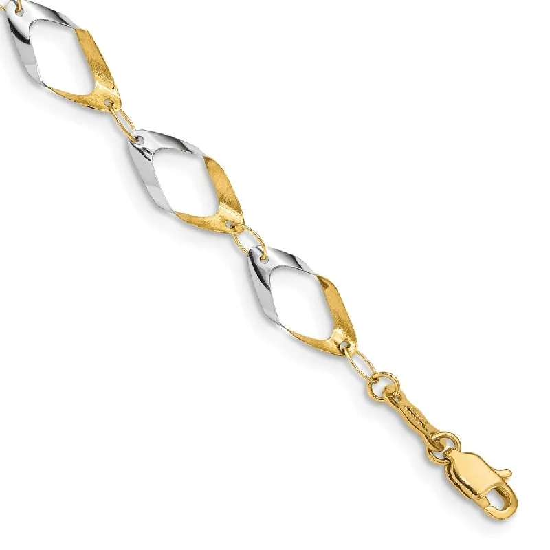 Women’s trendy bracelets-14k Yellow Gold and White Rhodium 7mm Oval Link Chain Bracelet, 7"