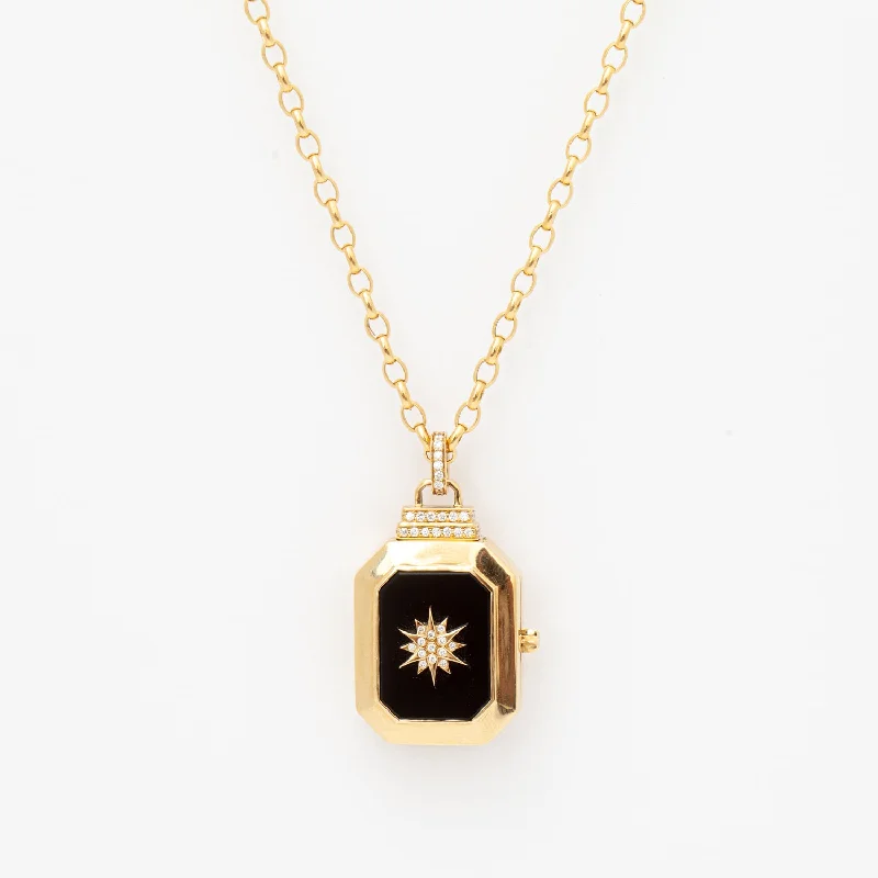 Women’s gemstone necklaces-Onyx Le Stelle Locket