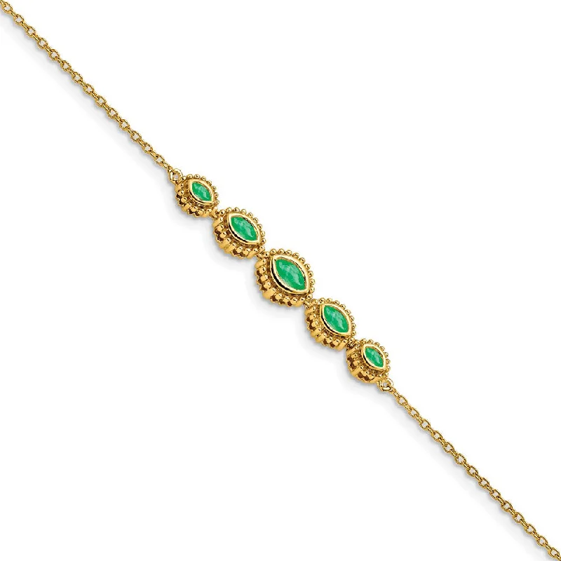 Women’s personalized bangles-14k Marquise Emerald Bracelet-WBC-BM7200-EM-Y