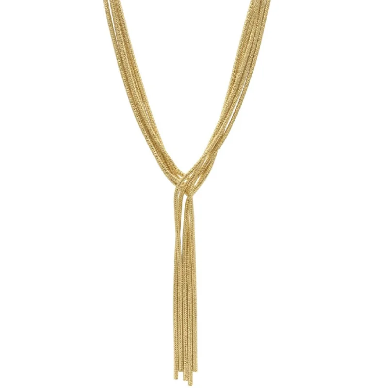 Women’s emerald-cut necklaces-Gold Plated Multi Strand Textured Chain Necklace