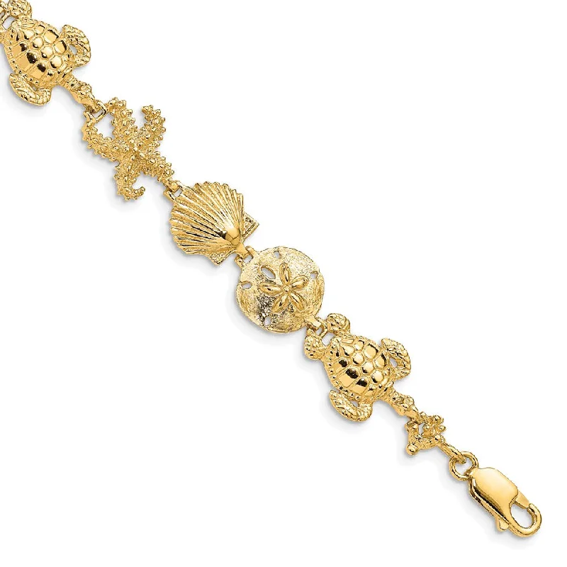 Women’s diamond-studded bangles-14k Sea Life Theme Bracelet-WBC-FB1111-7.25