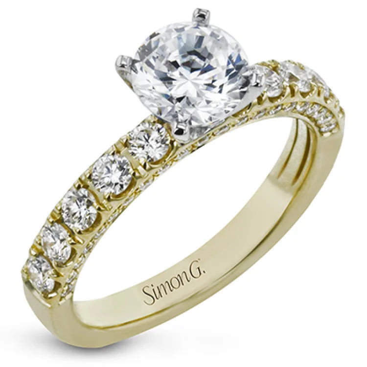 This engagement ring is sure to shine, with a classic straight design set with .75 ctw of white side diamonds.