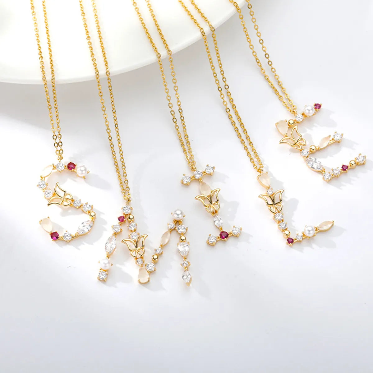 Women’s sapphire necklaces-Cross-border Ins New Fashion 26 Letter Necklace Female Color Zircon Letter Butterfly Inlaid Opal Necklace