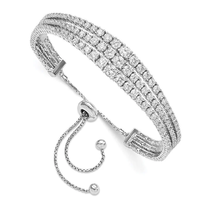 Women’s diamond tennis bracelets-925 Sterling Silver Rhodium-plated Graduated Cubic Zirconia 3 Strand Adjustable Bracelet