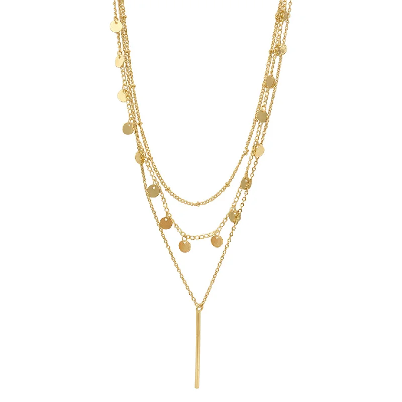 Women’s collar necklaces-Tarnish Resistant 14k Gold Plated Triplet Confetti and Bar Layered Set Necklace