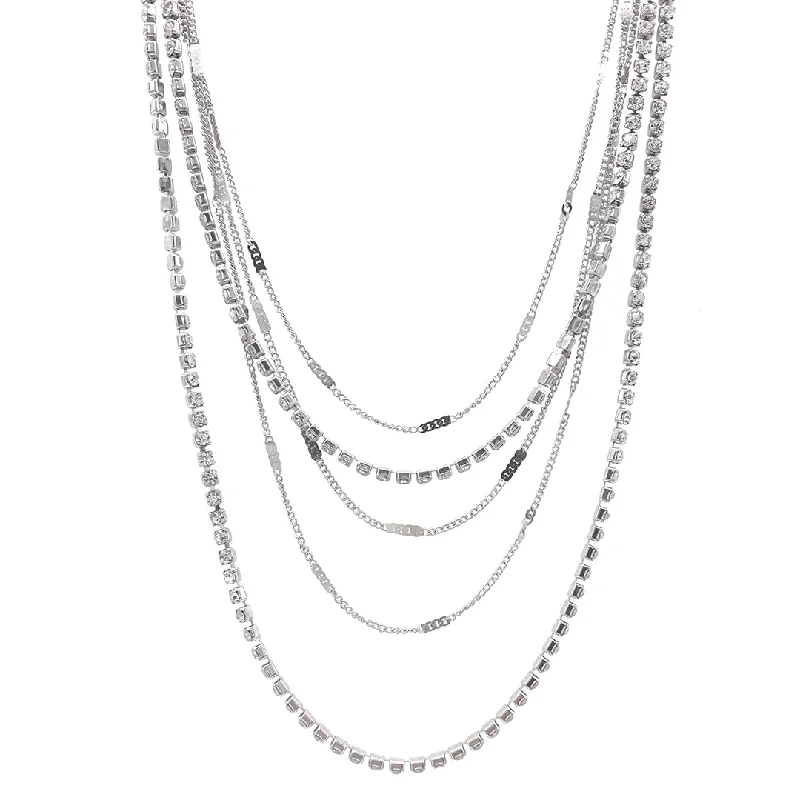 Women’s eternity necklaces-Rhodium Plated Layered Tennis Necklace