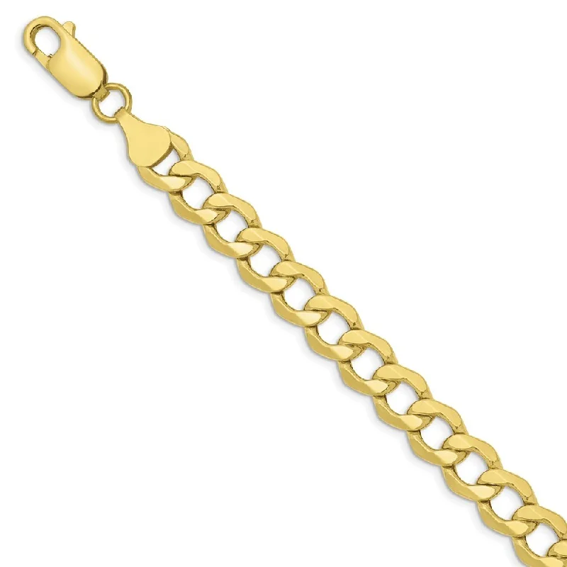 Women’s pearl charm bracelets-10k Yellow Gold 7mm Semi-Solid Curb Chain Bracelet, 8"