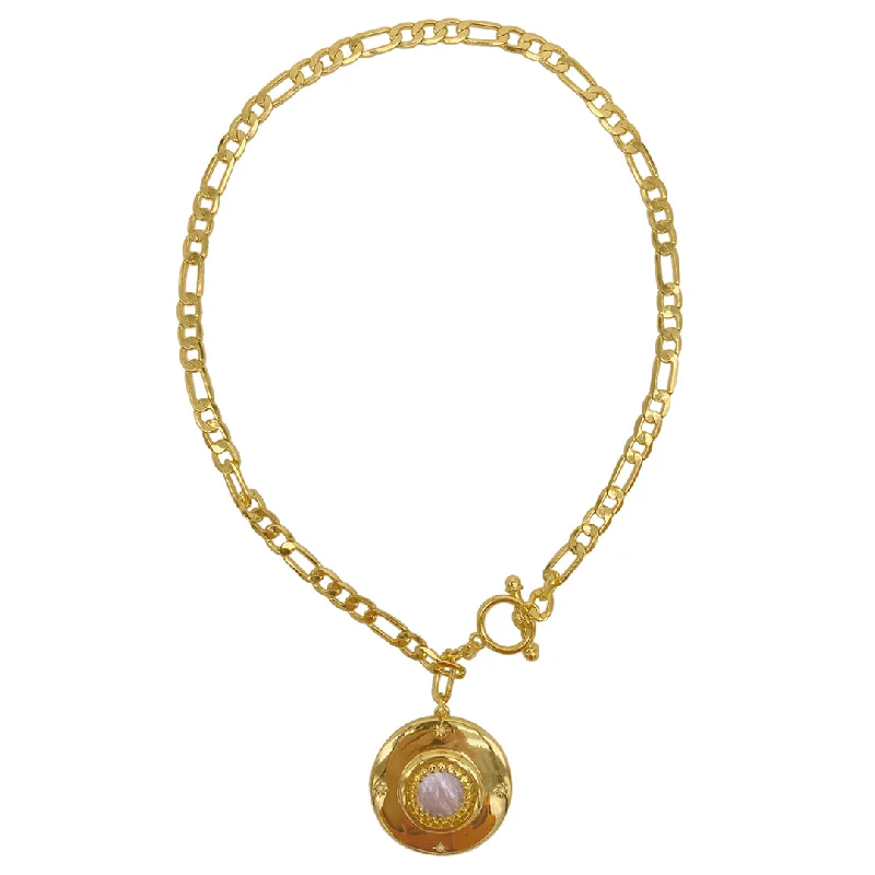 Women’s gemstone pendant necklaces-14k Gold Plated Mother of Pearl Disc Toggle Necklace