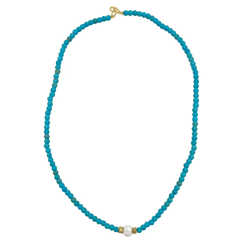 Women’s dainty necklaces-Turquoise Beaded Necklace with Pearl