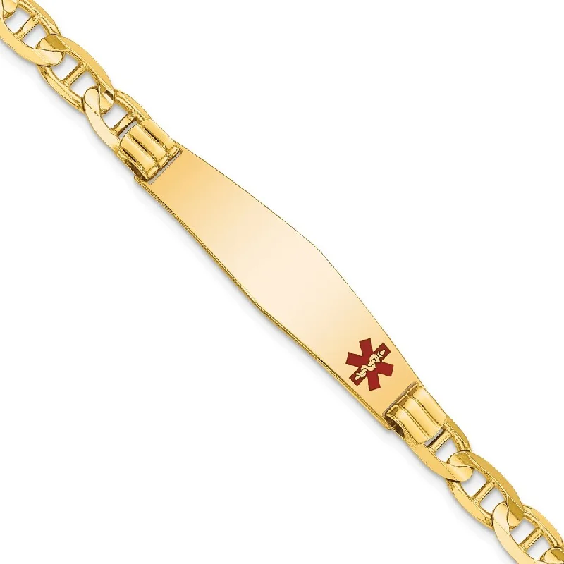 Women’s silver bracelets-14k Yellow Gold 9.5mm Medical Soft Diamond Shape Red Enamel Anchor Link ID Bracelet, 7"