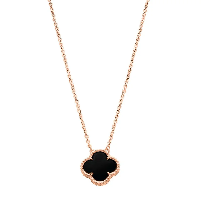 Women’s gold necklaces-14k Gold Plated Black Flower Necklace