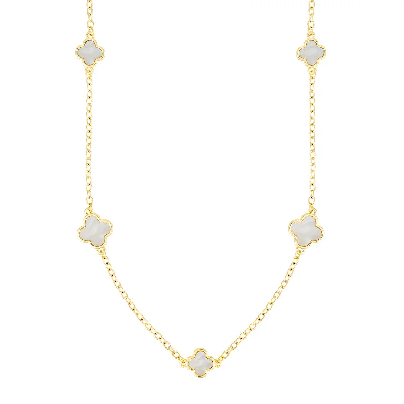 Women’s textured gold necklaces-14k Gold Plated 36" Mother of Pearl Flower Station Necklace