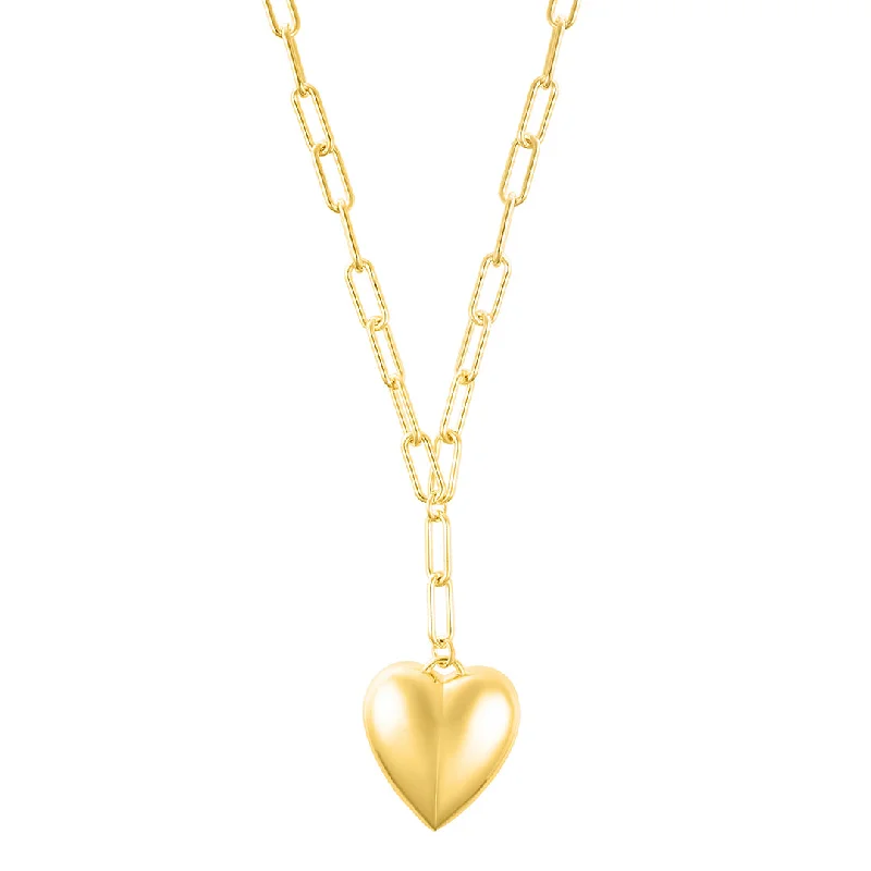 Women’s silver pendant necklaces-14k Gold Plated Adjustable Oversized Puffy Heart Paper Clip Chain Necklace