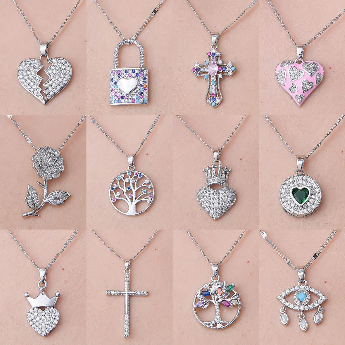 Women’s chain necklaces-Wholesale Simple Style Cross Heart Shape Crown Stainless Steel Titanium Steel Polishing Plating Inlay Zircon Pendant Necklace