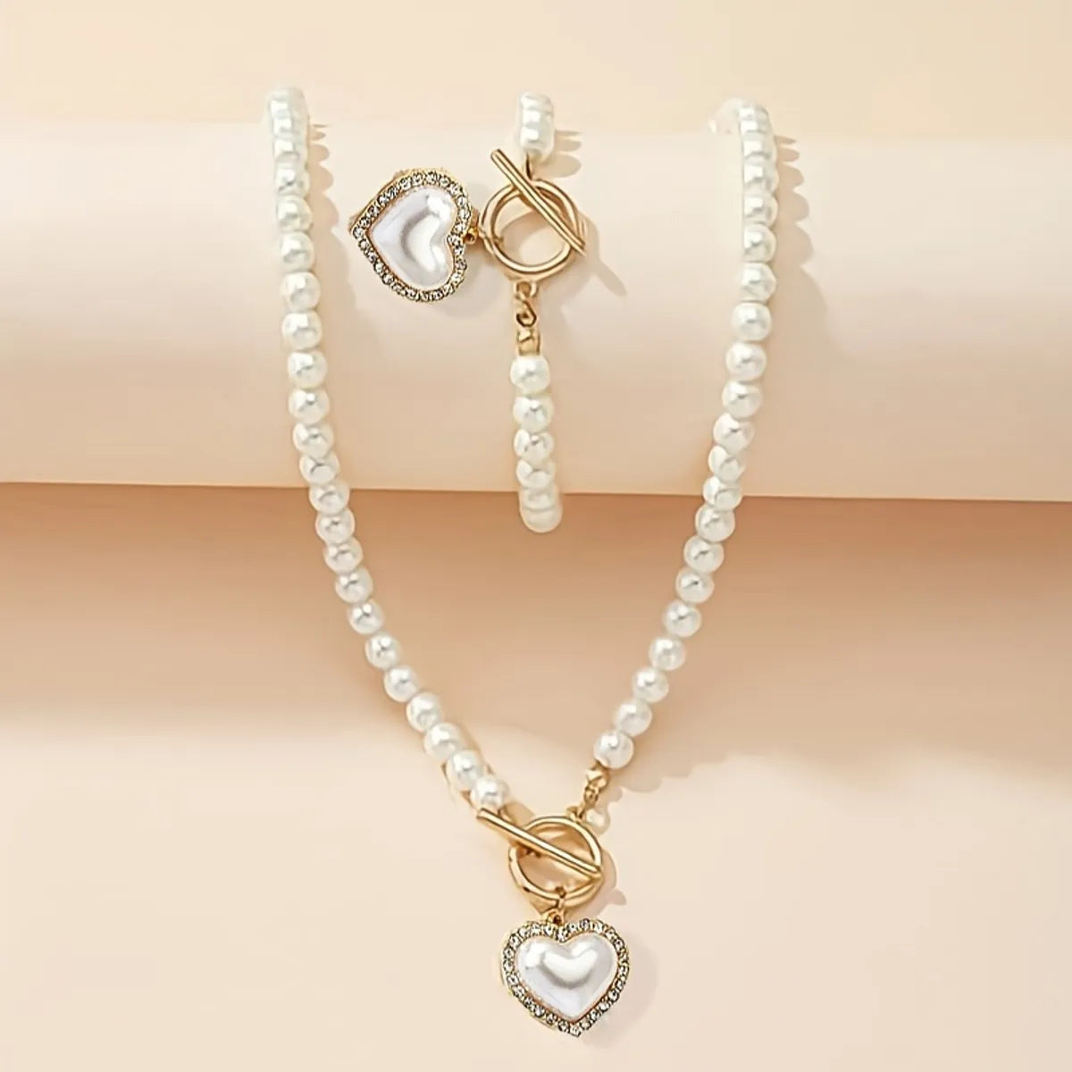 Women’s custom gold bracelets-Alloy Elegant Lady Bohemian Inlay Heart Shape Artificial Pearls Zircon Bracelets Necklace