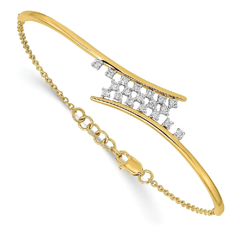 Women’s modern bangles-14k Polished Diamond Cluster Center Bar 7in w/.5 ext Bracelet-WBC-BM6876-038-YA