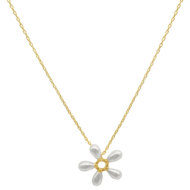 Women’s twisted gold necklaces-14k Gold Plated Floral Pearl Pendant Necklace