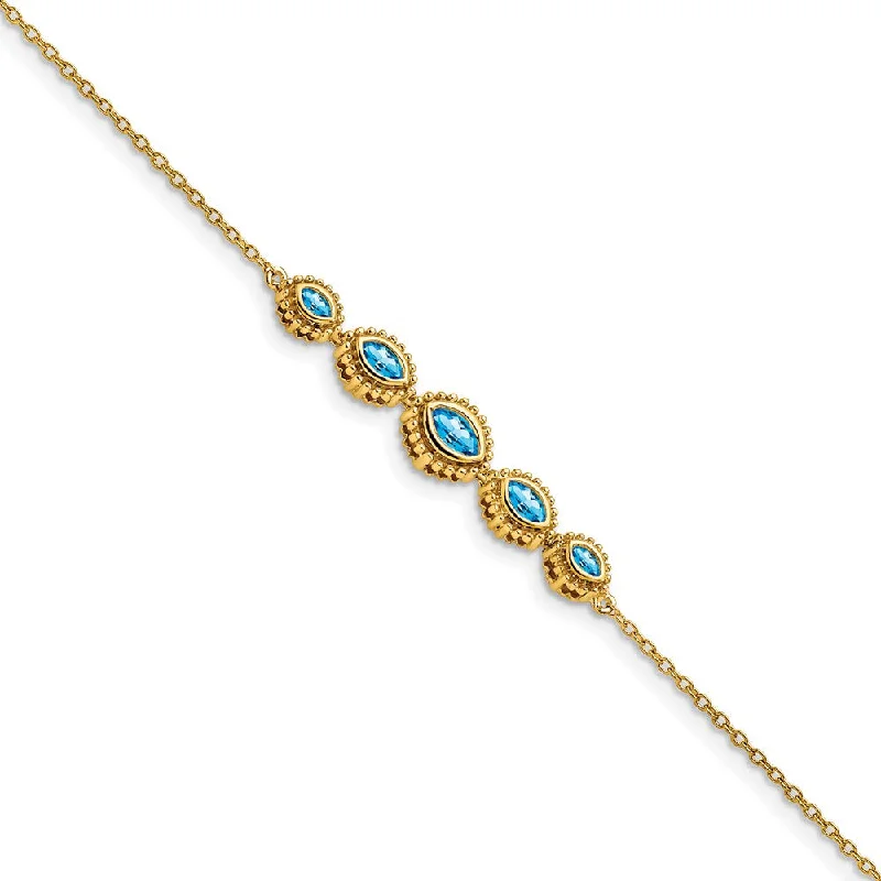 Women’s luxurious charm bracelets-14k Marquise Blue Topaz Bracelet-WBC-BM7200-BT-Y