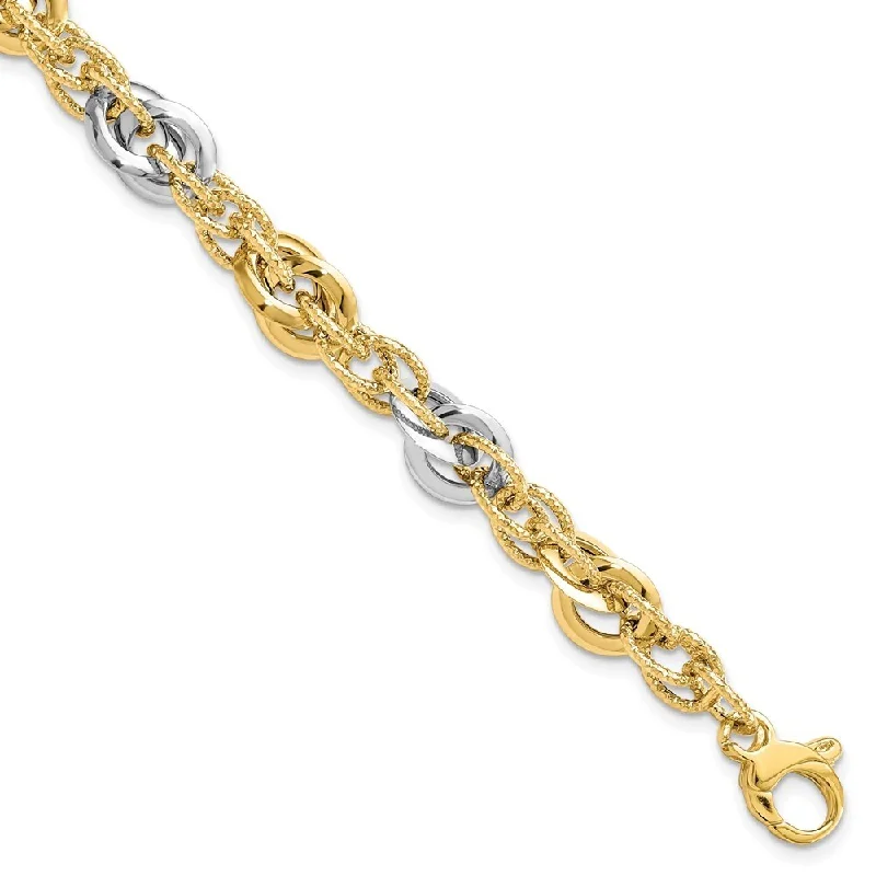 Women’s chunky bracelets-14k Two-tone 8mm Polished Diamond-Cut Fancy Link Bracelet, 7.5"