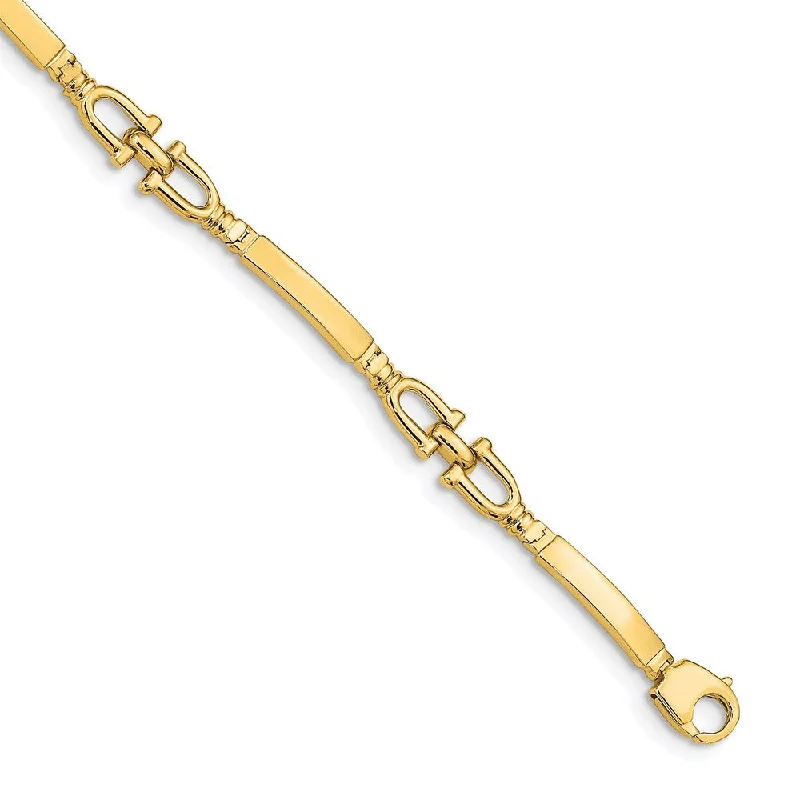 Women’s diamond-encrusted bracelets-14K Polished Bar and Stirrup Link Bracelet-WBC-GB260-7.25