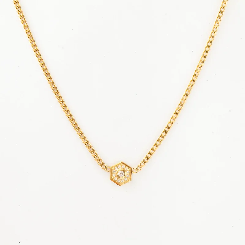 Women’s bridal necklaces-Hexagon Halo on Curb Chain Necklace