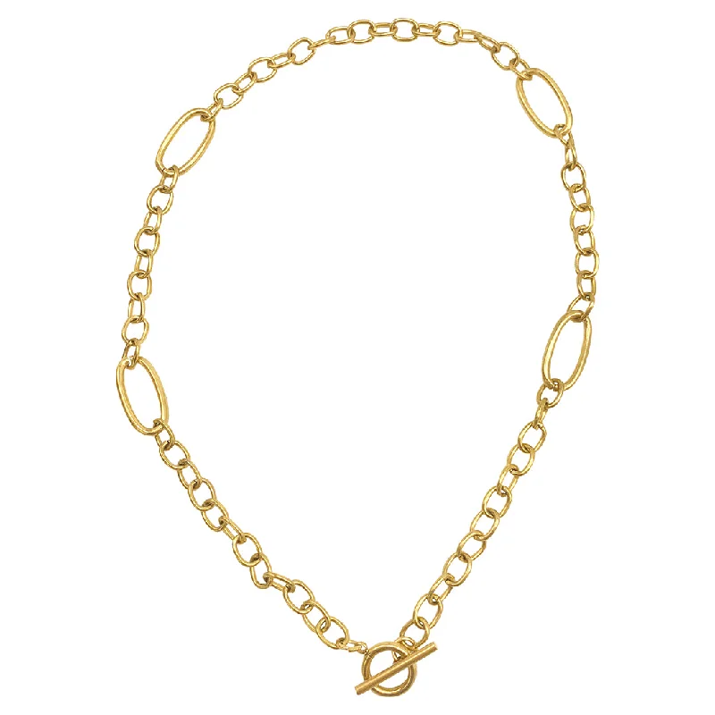 Women’s heart-shaped gold necklaces-Tarnish Resistant 14k Gold Plated Mixed Link Toggle Necklace