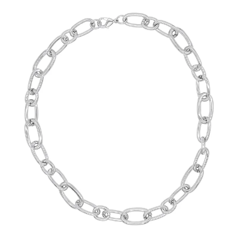 Women’s layered chain necklaces-Rhodium Plated Chunky Link Necklace