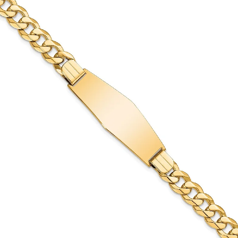 Women’s gold bracelets-14k Flat Curb Link Soft Diamond Shape ID Bracelet-WBC-LID80C-8