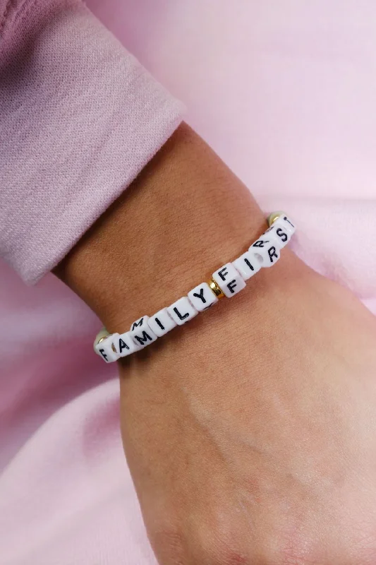 Women’s leather bracelets-Family First Inspirational Beaded Bracelet