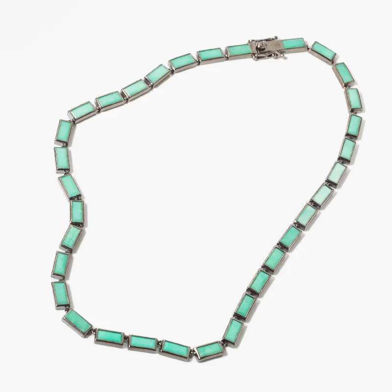 Women’s gemstone pendant necklaces-Chrysoprase Small Linear Baguette Tile Rivière Necklace