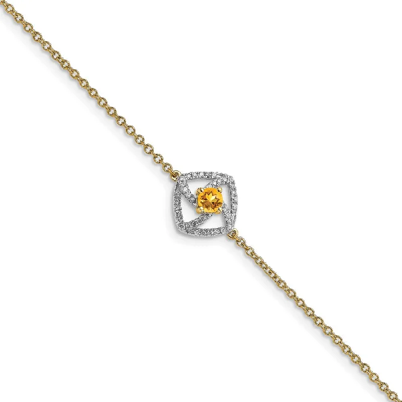 Women’s designer bangles-14k Polished Diamond and Citrine Squares 7in Bracelet-WBC-BM6900-CI-014-YA