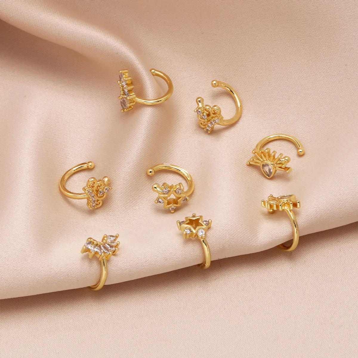 Women’s vintage drop earrings-1 Pair Elegant Simple Style Star Crown Copper Zircon 18K Gold Plated Ear Cuffs