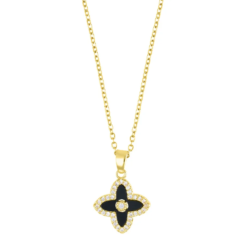 Women’s choker necklaces-14k Gold Plated Black Clover Necklace