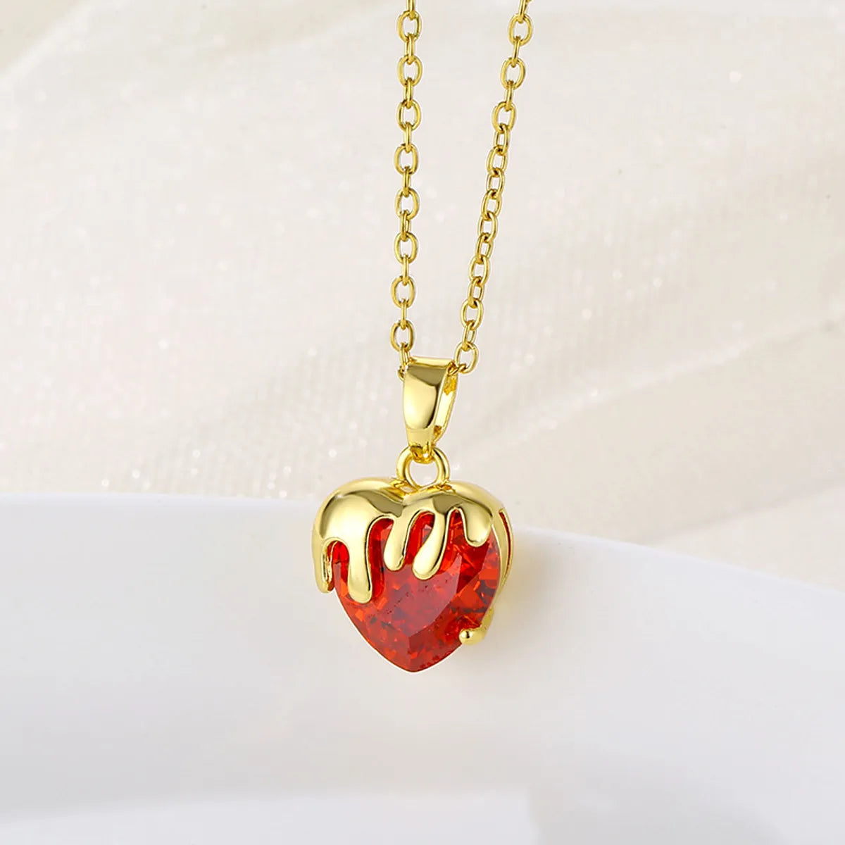 Women’s large pendant necklaces-1 Piece Simple Style Heart Shape Stainless Steel Inlay Zircon Pendant Necklace