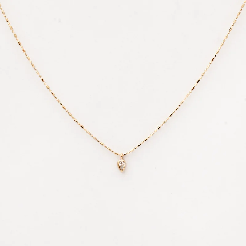 Women’s layered necklaces-Bezel Pear Diamond on Tube & Bead Chain Necklace