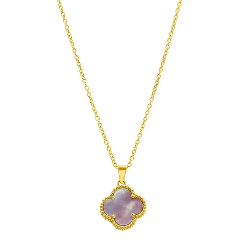 Women’s floral necklaces-14k Gold Plated Pink Mother of Pearl Flower Necklace