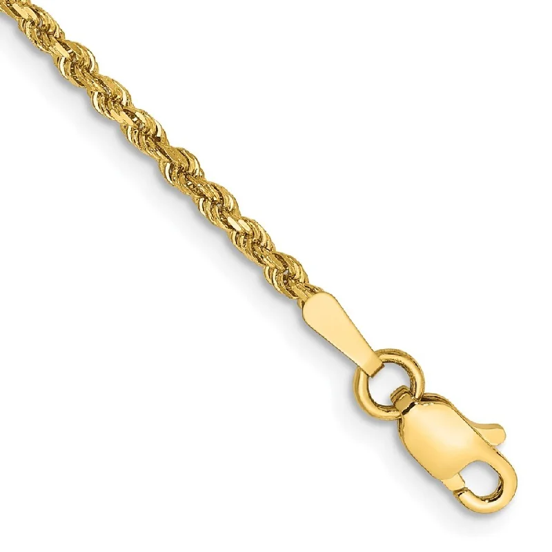 Women’s solid gold bracelets-14k Yellow Gold 1.75mm Diamond-Cut Rope with Lobster Clasp Chain Bracelet, 5.5"