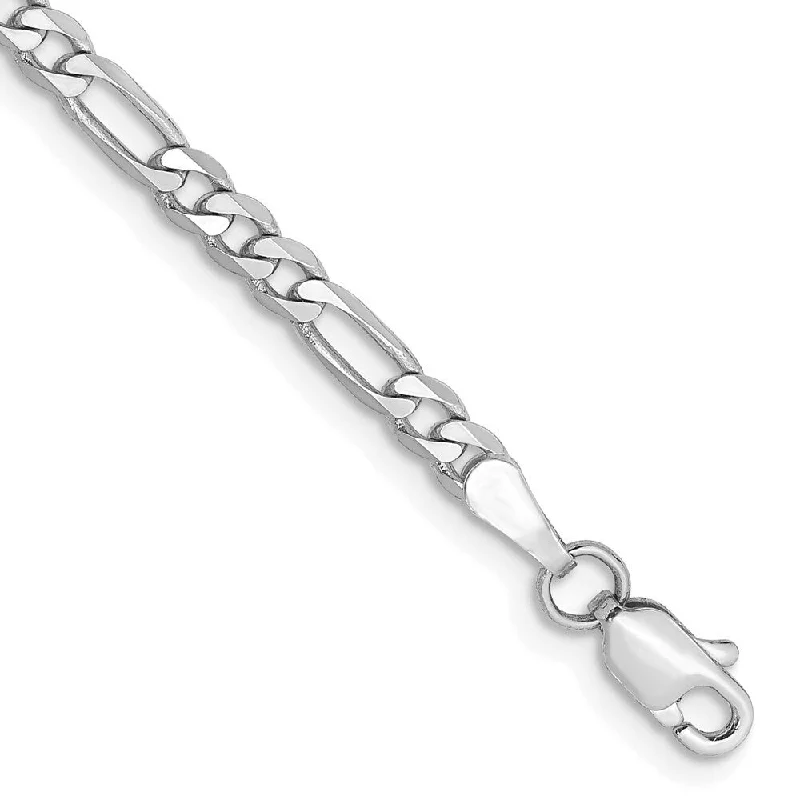 Women’s designer bangles-14k White Gold 3.0mm Flat Figaro Chain Bracelet, 7"