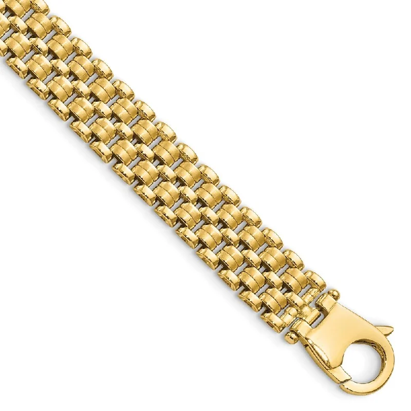 Women’s elegant bracelets-14k Yellow Gold Brushed and Basket Weave Pattern Bracelet, 7.5" (W-8.4mm)