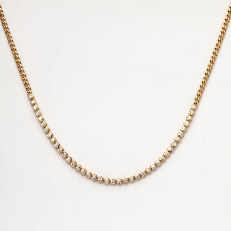 Women’s pearl necklaces-Diamond Bezel Tennis Segment Small Curb Chain Necklace