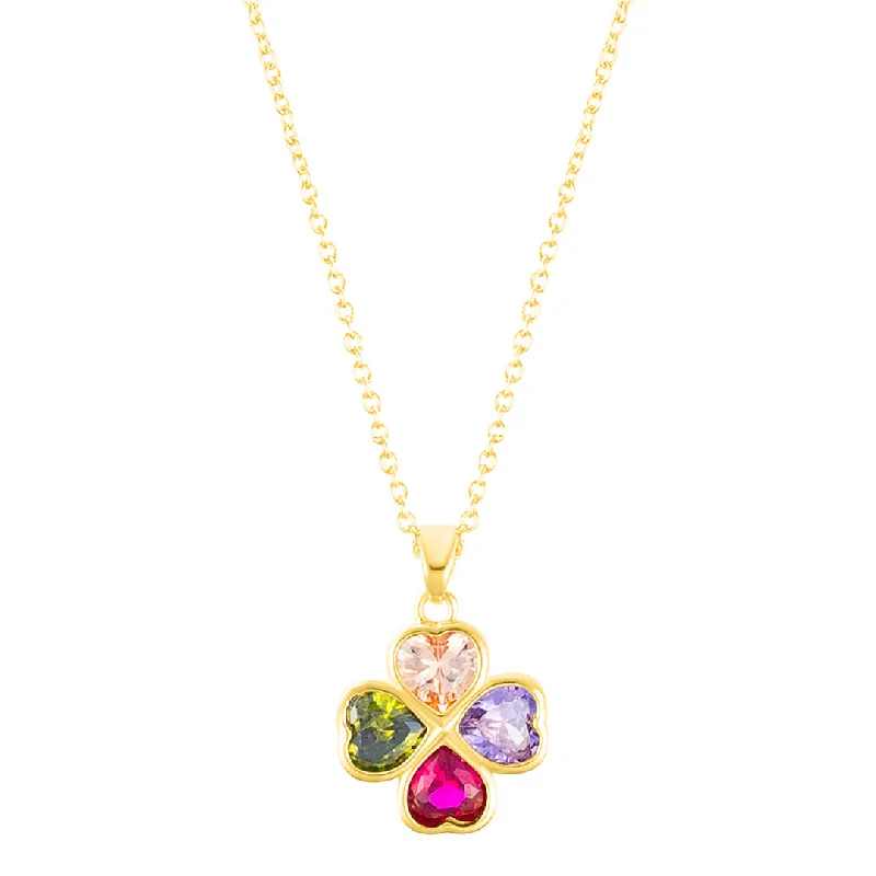 Women’s infinity symbol necklaces-14k Gold Plated Adjustable Multicolor Crystal Heart Clover Necklace