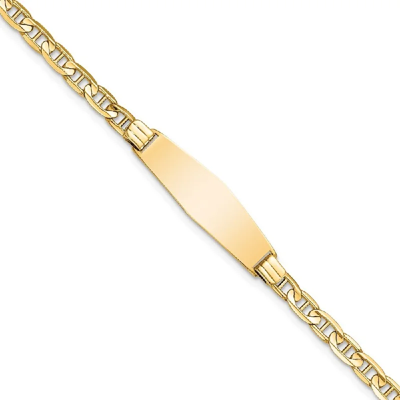 Women’s multi-strand bracelets-14k Yellow Gold 7.5mm Soft Diamond Shape Anchor Link ID Bracelet, 7"